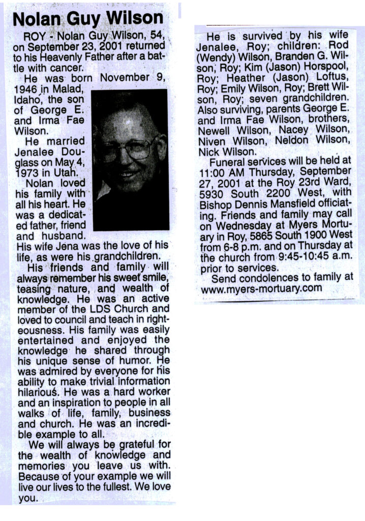 Nolan Guy Wilson obit