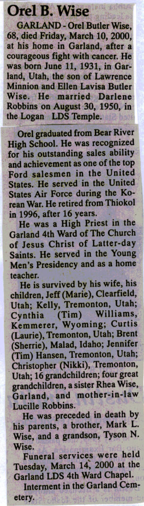 Orel Butler Wise obit