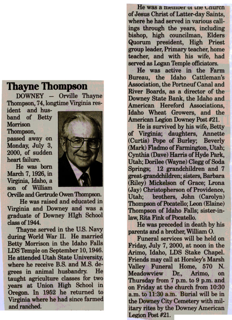 Orville Thayne Thompson obit