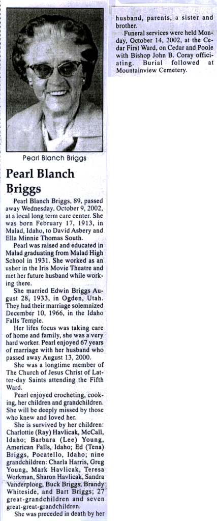 Pearl Blanch Briggs obit