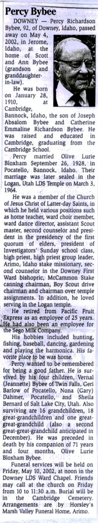 Percy Richardson Bybee obit