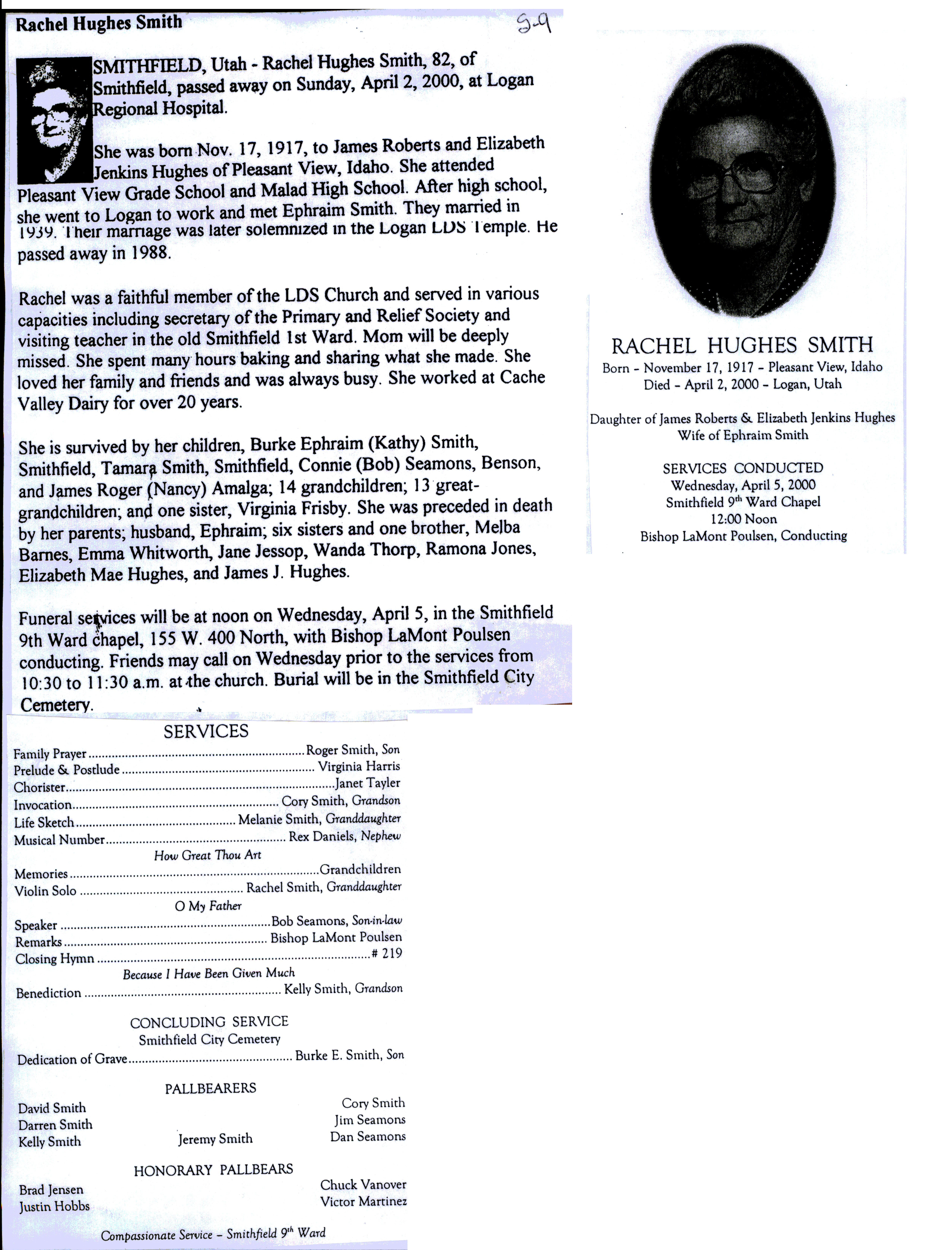 Rachel Hughes Smith obit and program