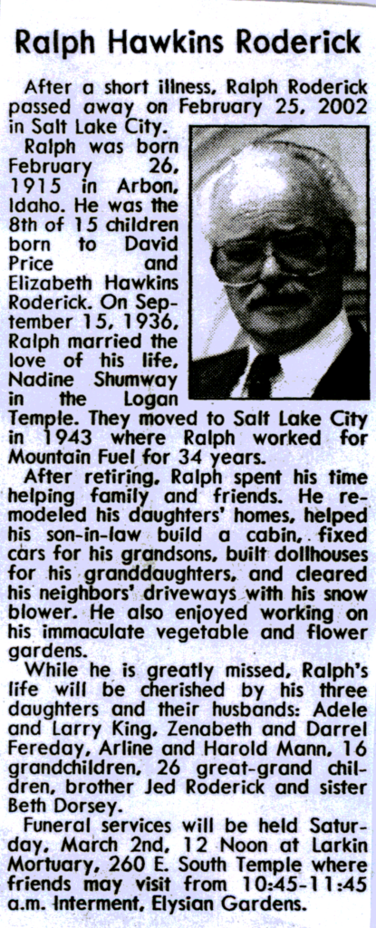 Ralph Hawkins Roderick obit