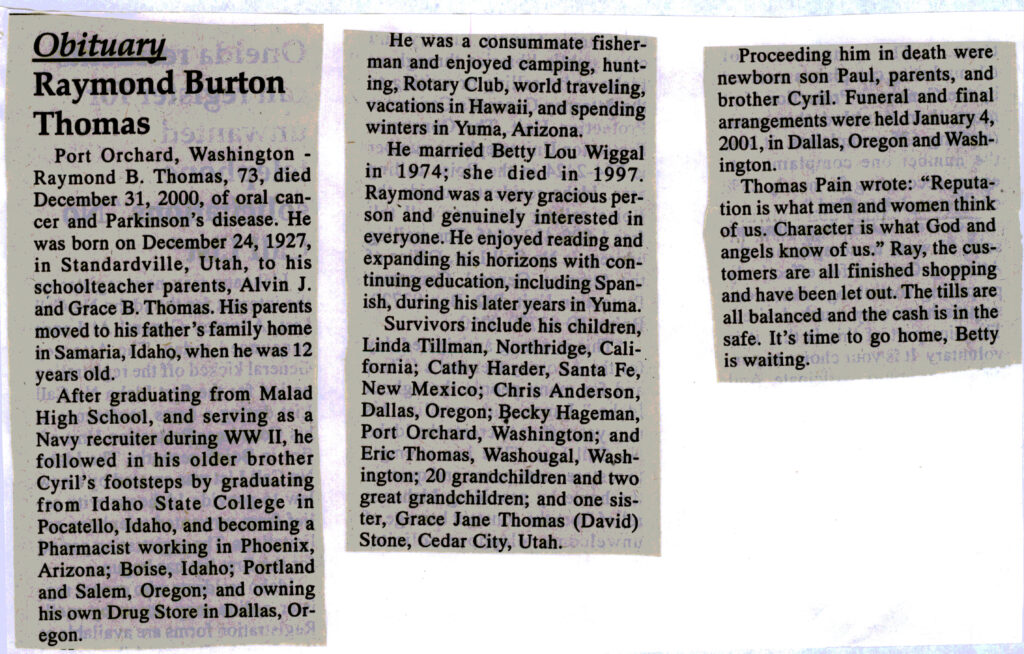 Raymond Burton Thomas obit