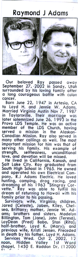 Raymond J Adams obit
