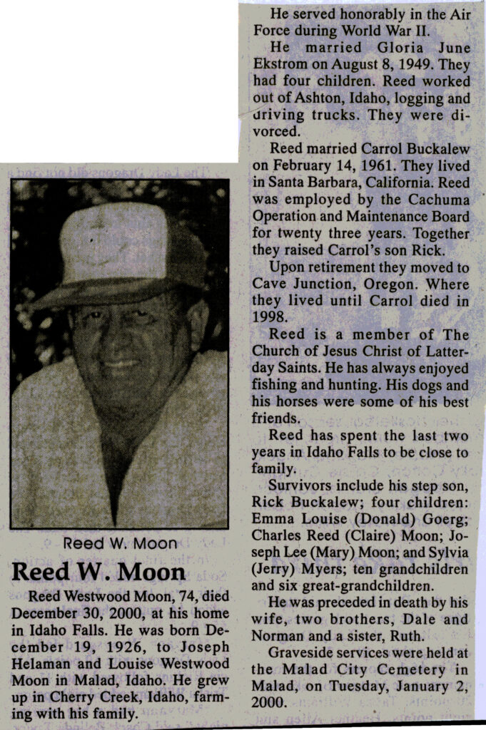 Reed Westwood Moon obit