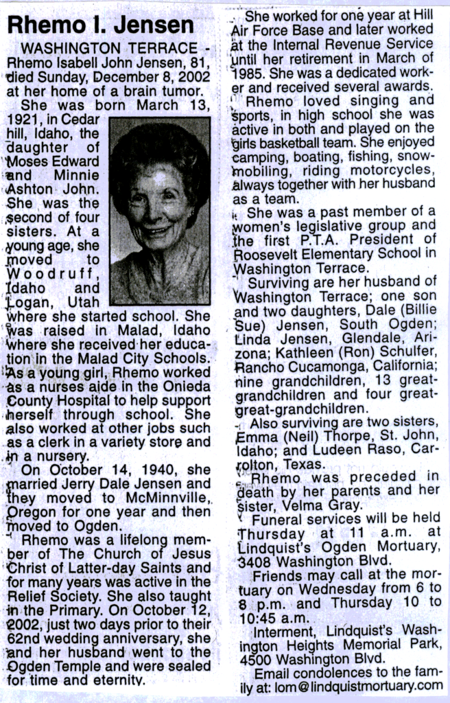 Rheom Isabell John Jensen obit
