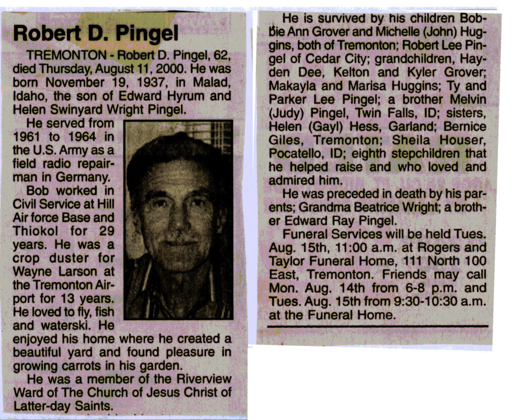 Robert D Pingel obit
