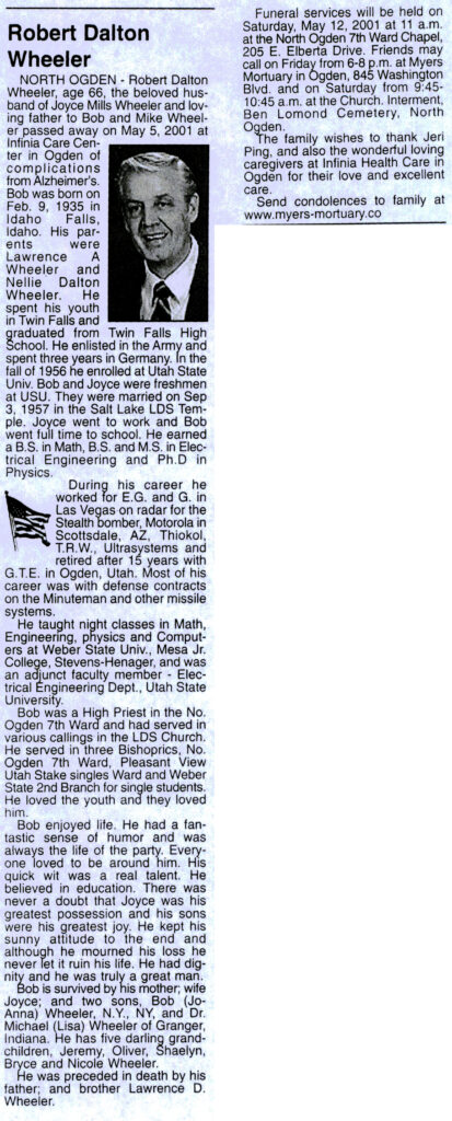 Robert Dalton Wheeler obit