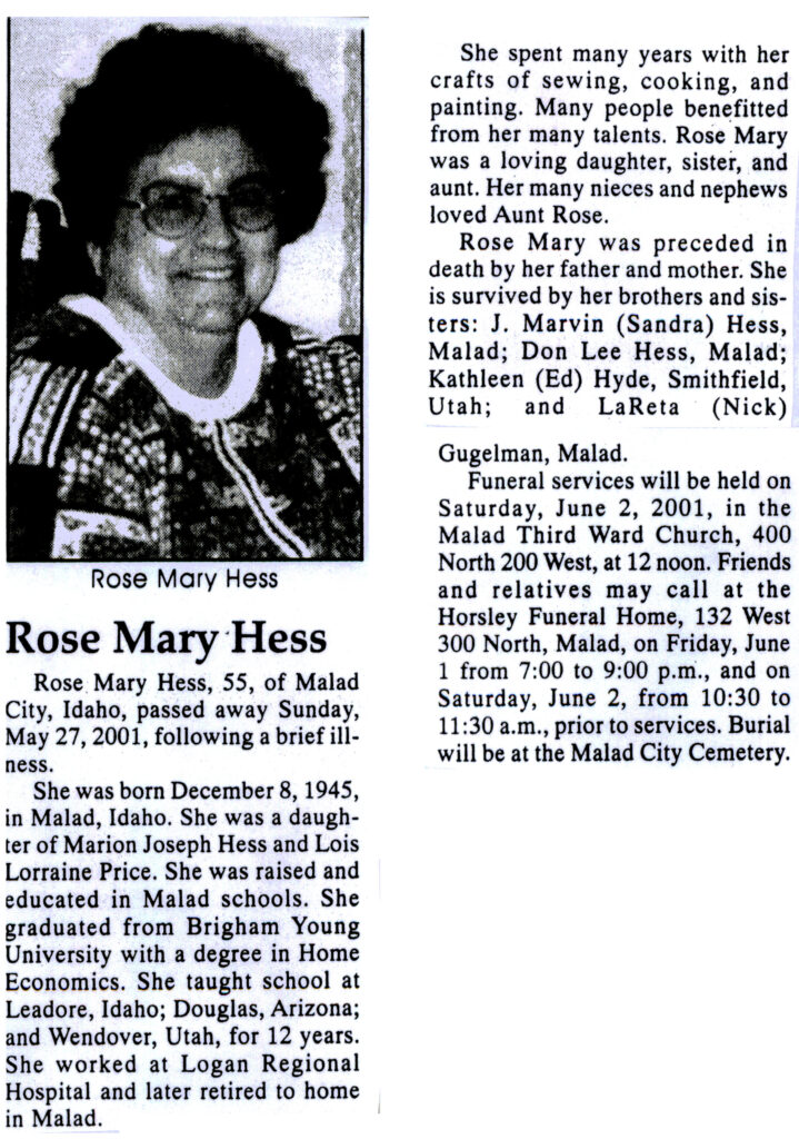 Rose Mary Hess obit
