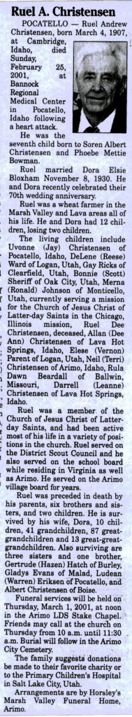 Ruel Andrew Chistensen obit