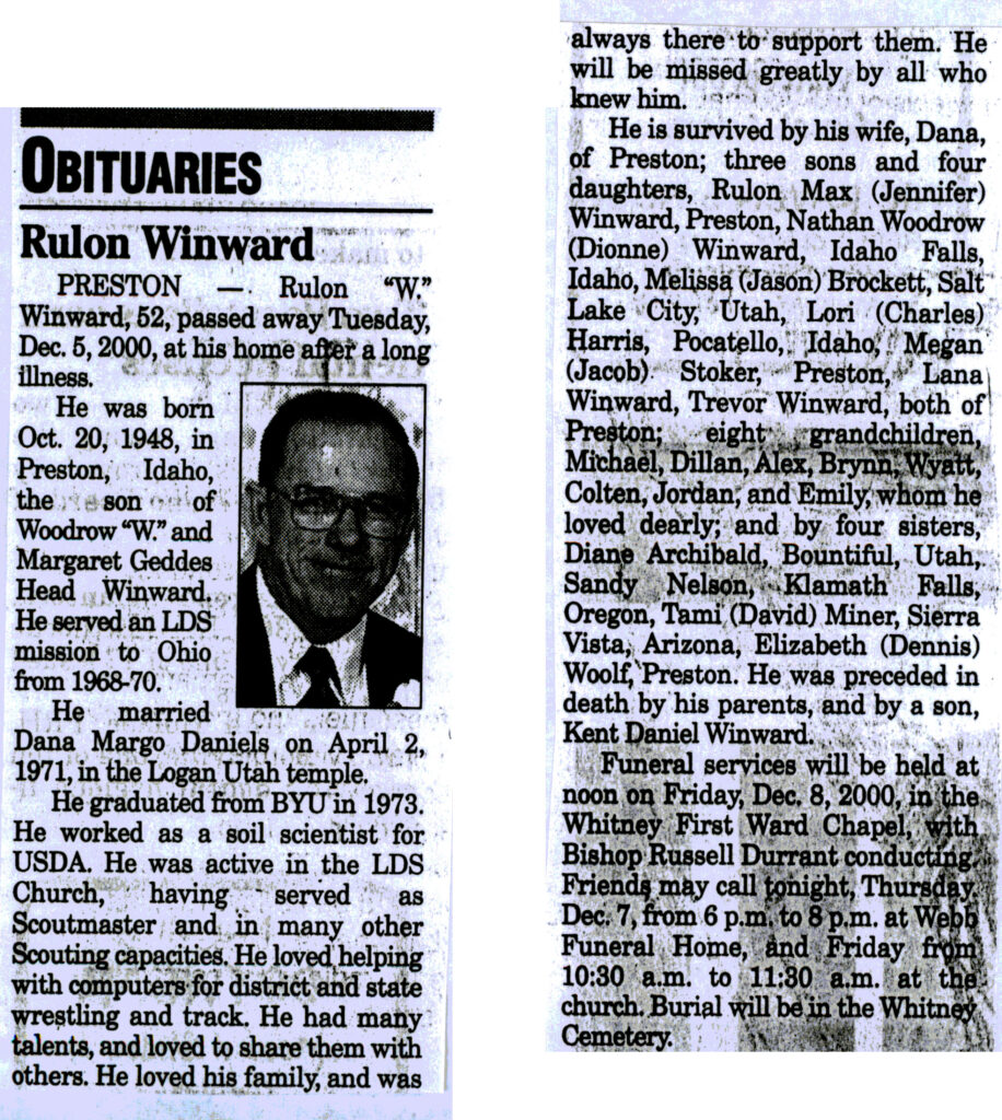 Rulon (W) Winward obit