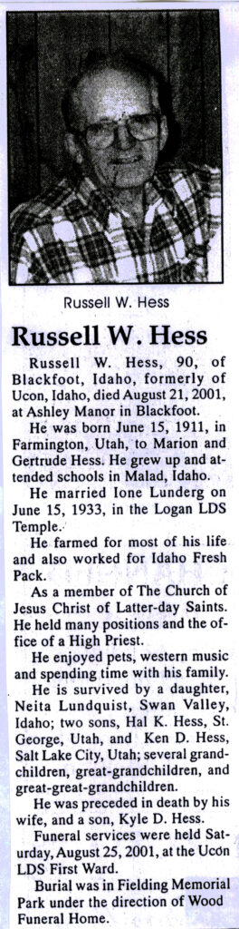 Russell W. Hess obit