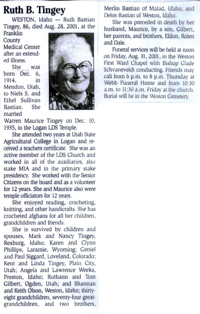 Ruth Bastian Tingey obit