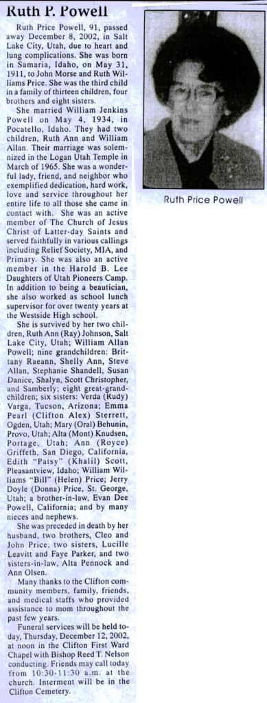 Ruth Price Powell obit