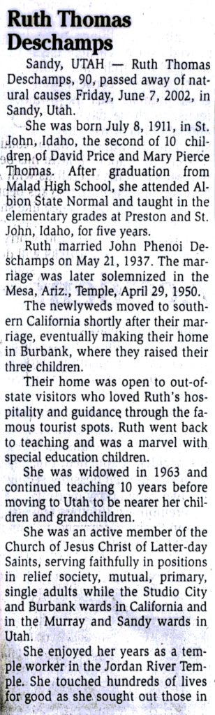Ruth Thomas Deschamps obit