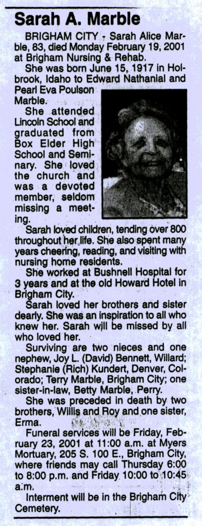 Sarah Alice Marble obit
