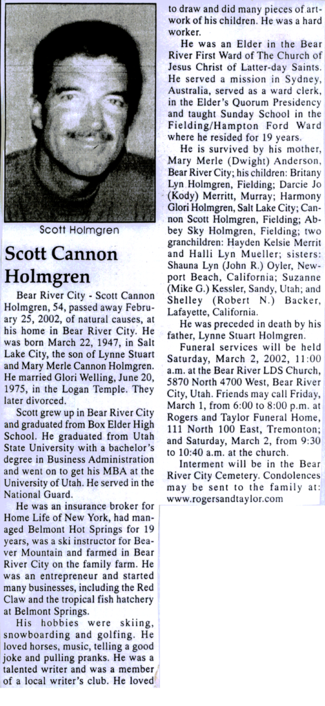 Scott Cannon Holmgren obit