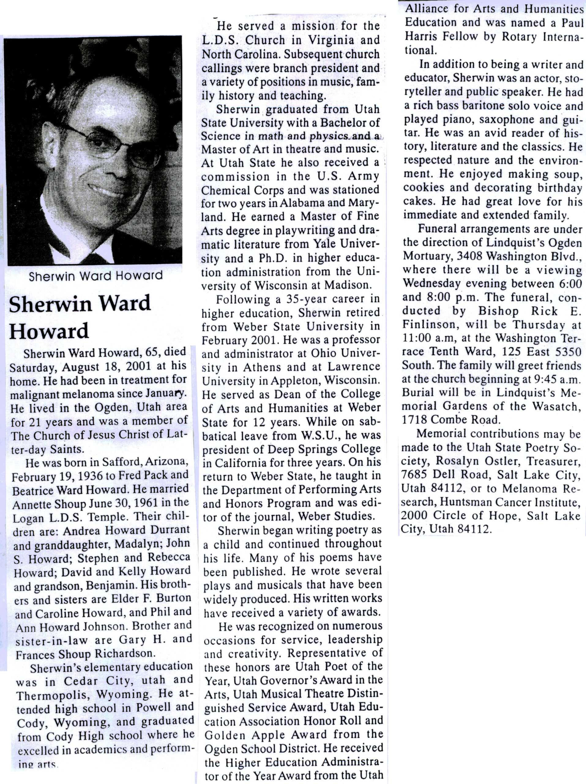 Sherwin Ward Howard obit