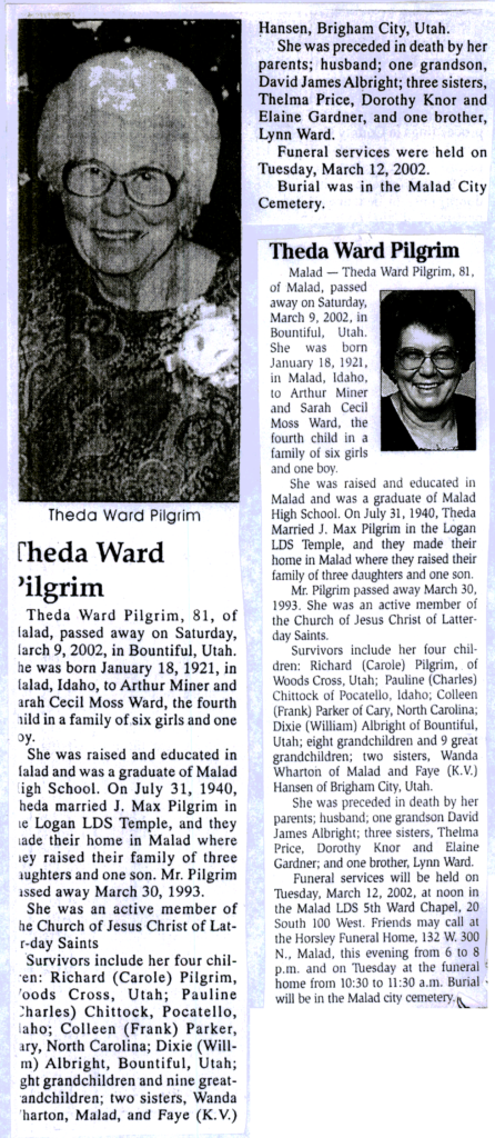 Theda Ward Pilgrim obit