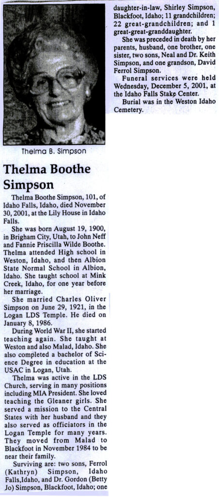 Thelma Boothe Simpson obit
