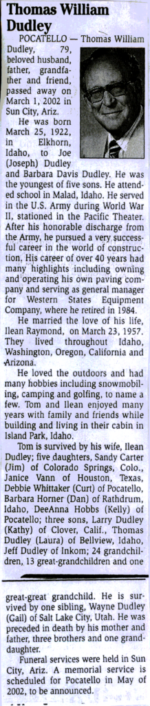 Thomas William Dudley obit
