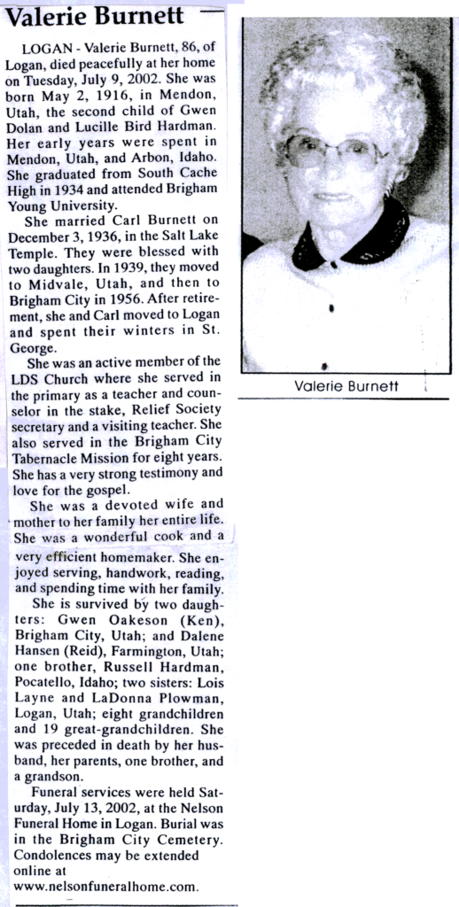 Valerie Burnett obit