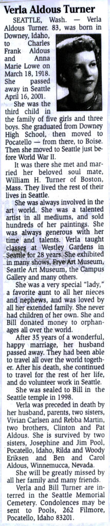 Verla Aldous Turner obit