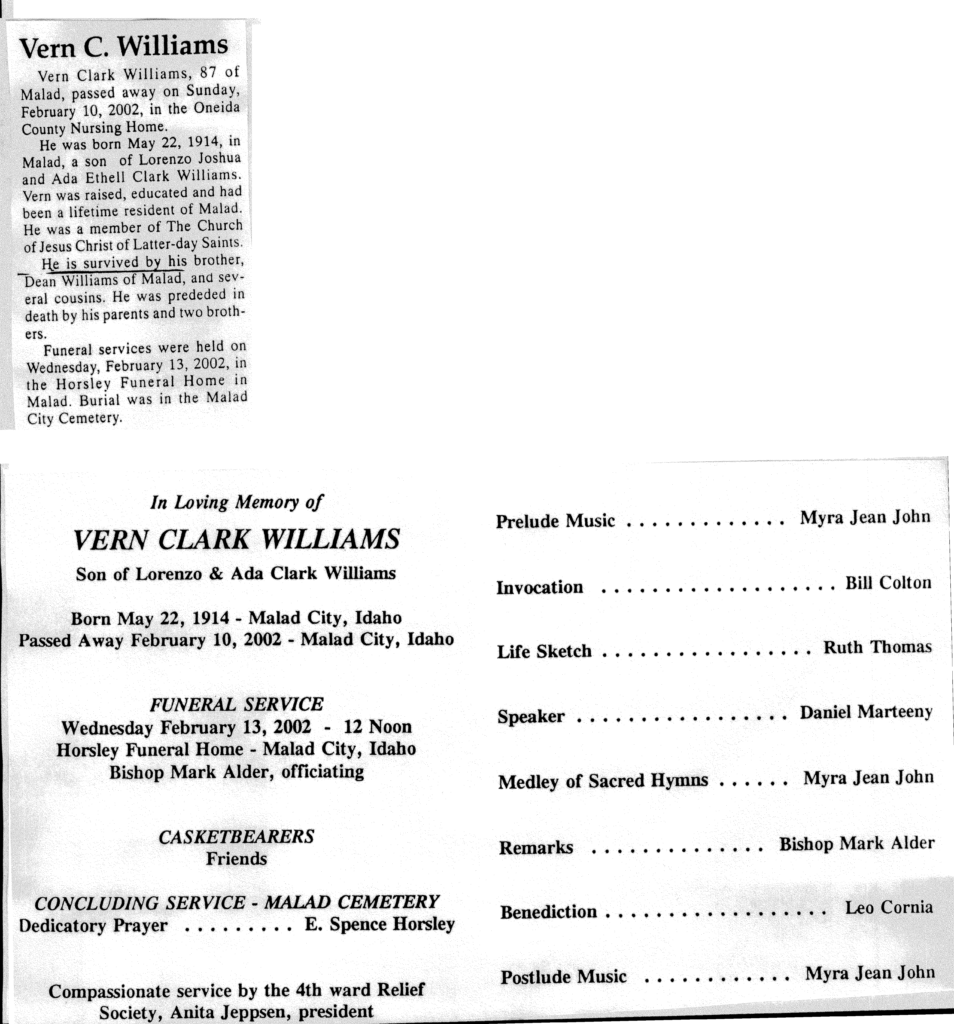 Vern Clark Williams obit and program
