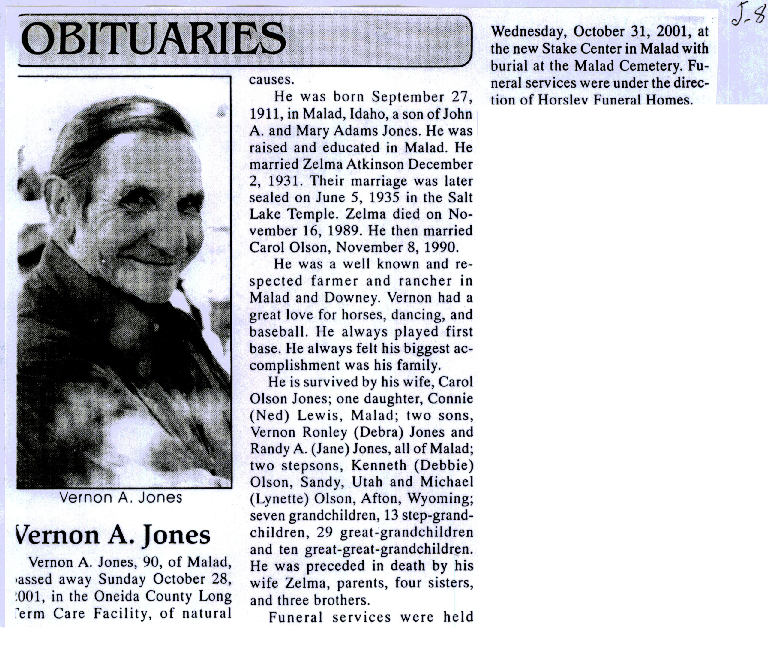 Vernon A Jones obit