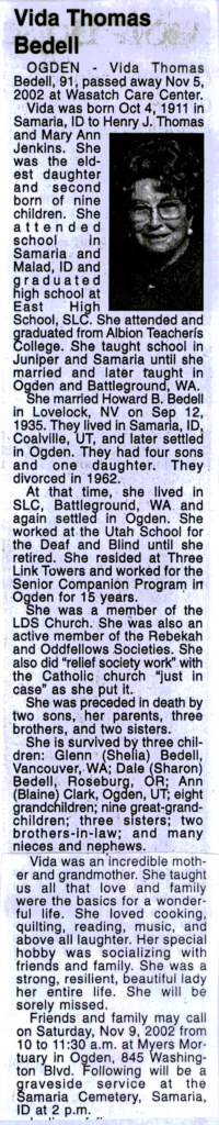 Vida Thomas Bedell obit