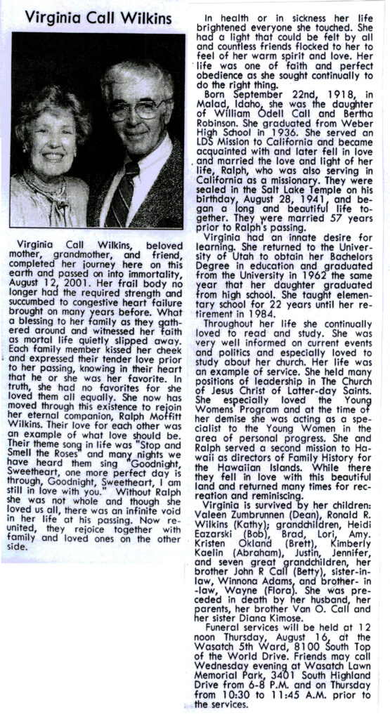 Virginia Call Wilkins obit