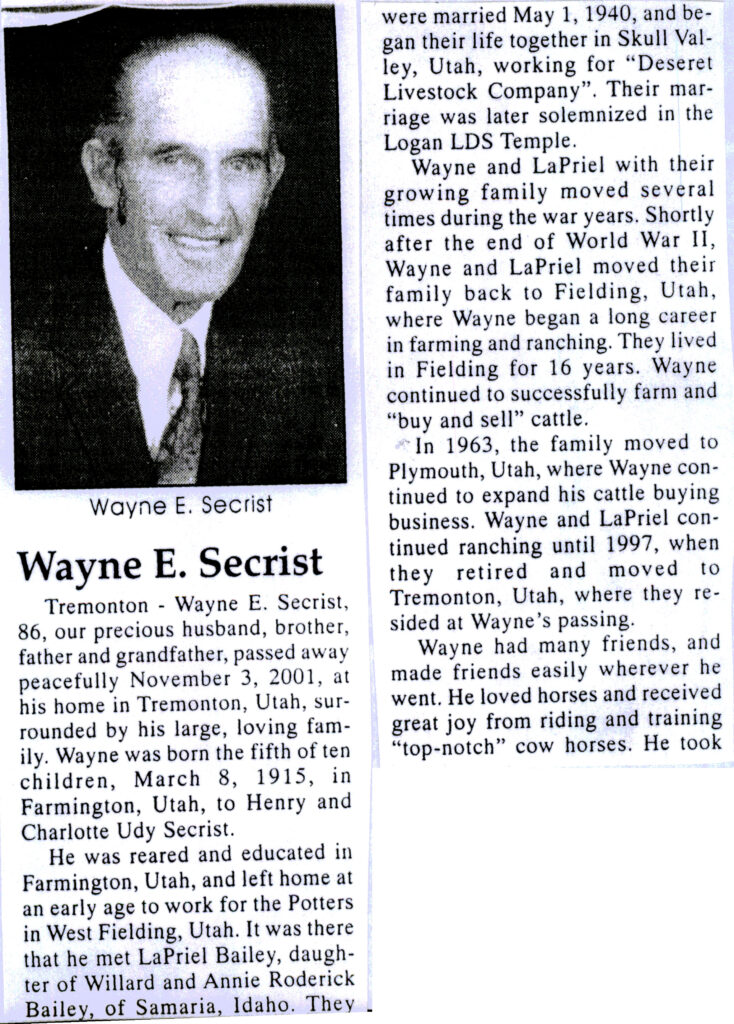 Wayne E Secrist obit