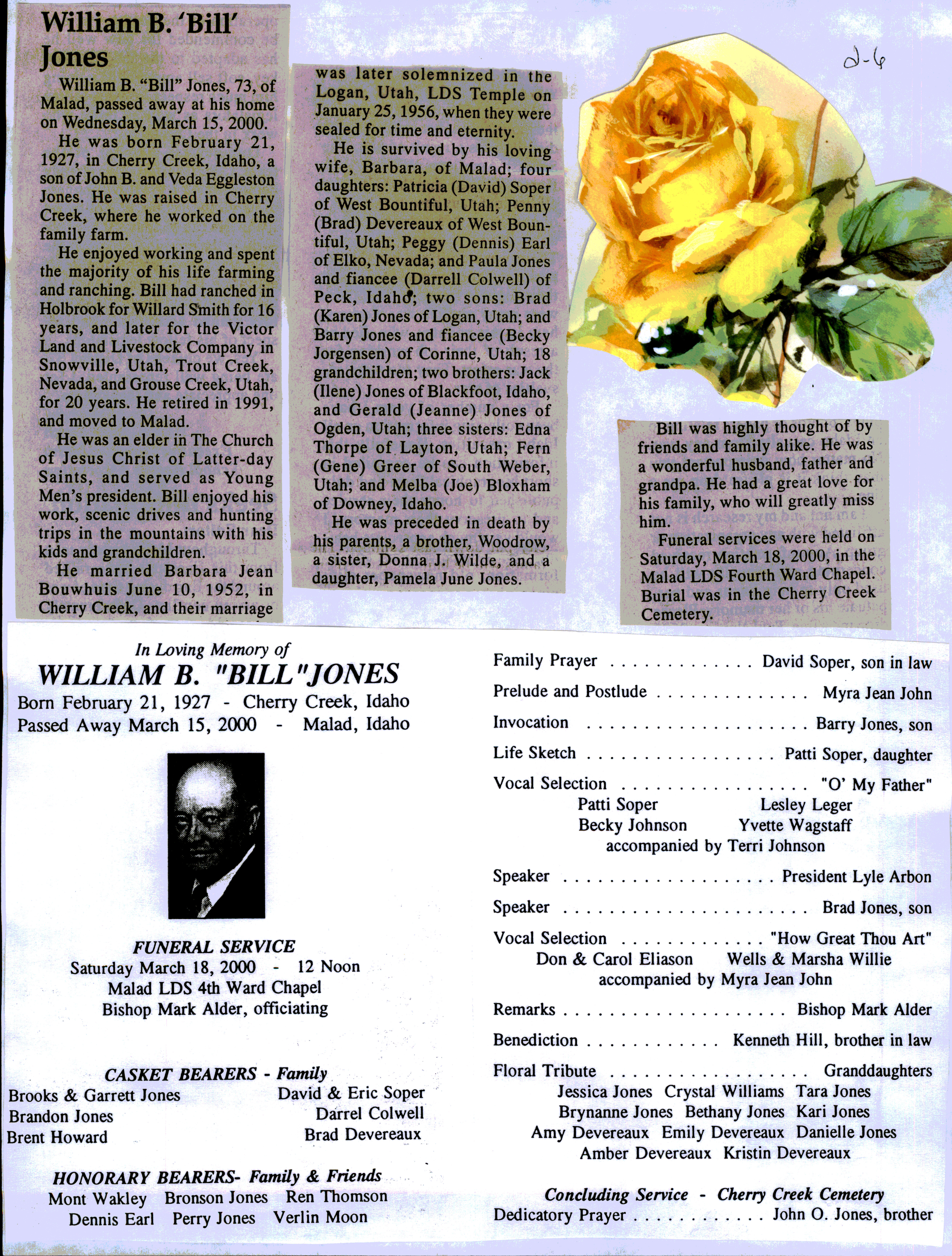 William B (Bill) Jones obit and program