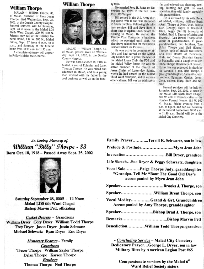 William (Billy) Thorpe obit and program