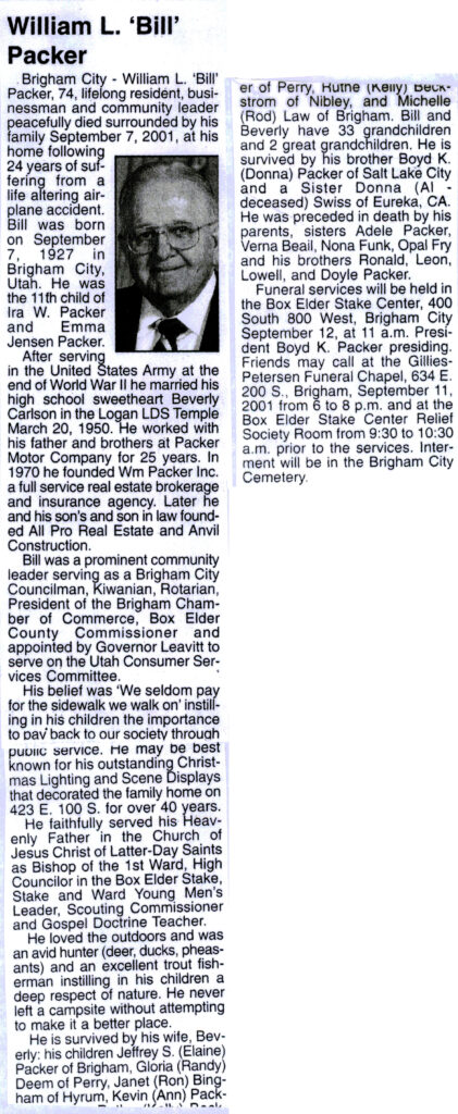 William L (Bill) Packer obit