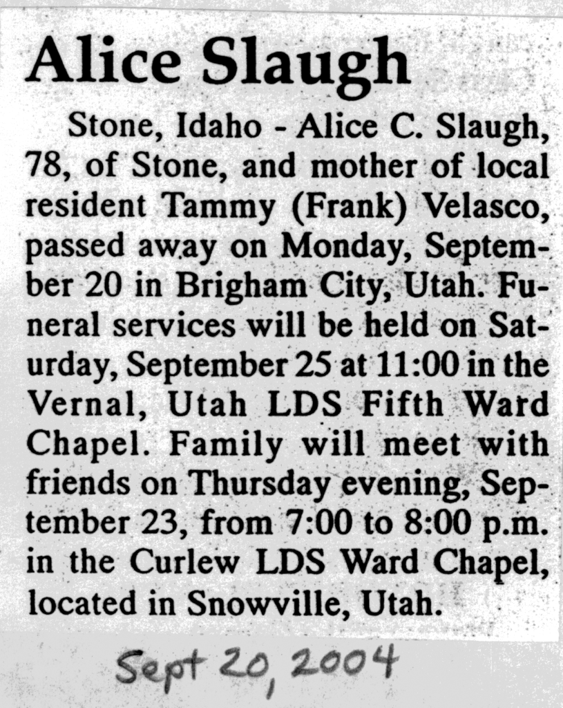 Alice C Slaugh funeral notice