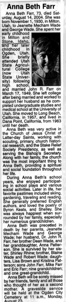 Anna Beth Farr obit