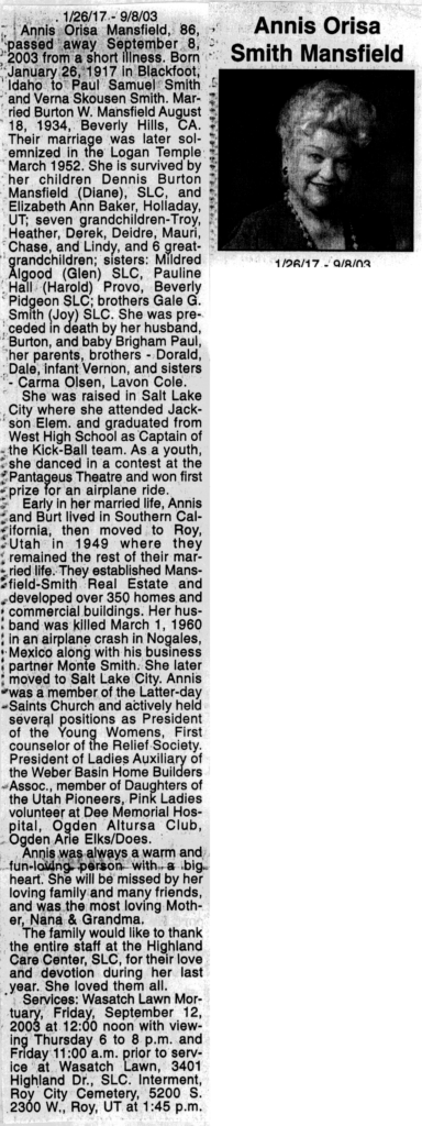 Annis Orisa Smith Mansfield obit