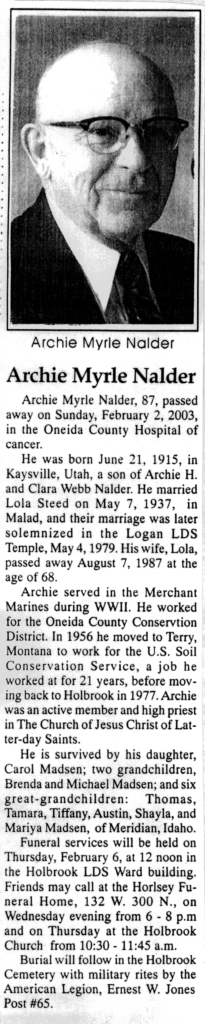 Archie Myrle Nalder obit