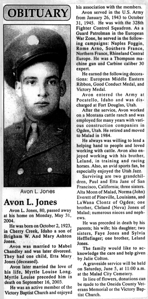 Avon L Jones obit