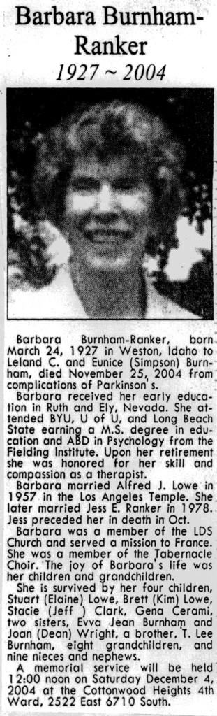 Barbara Burnham-Ranker obit