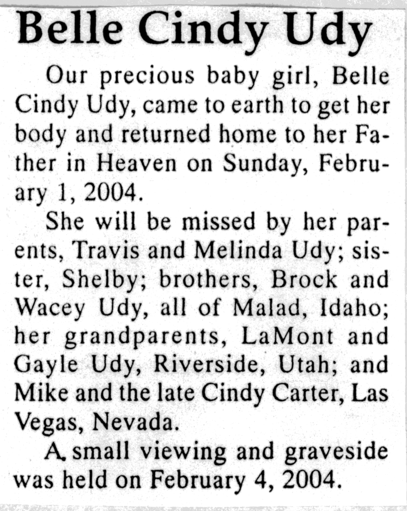 Belle Cindy Udy obit