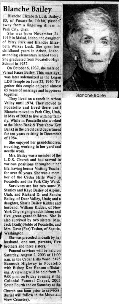 Blanche Elizabeth Lusk Bailey obit
