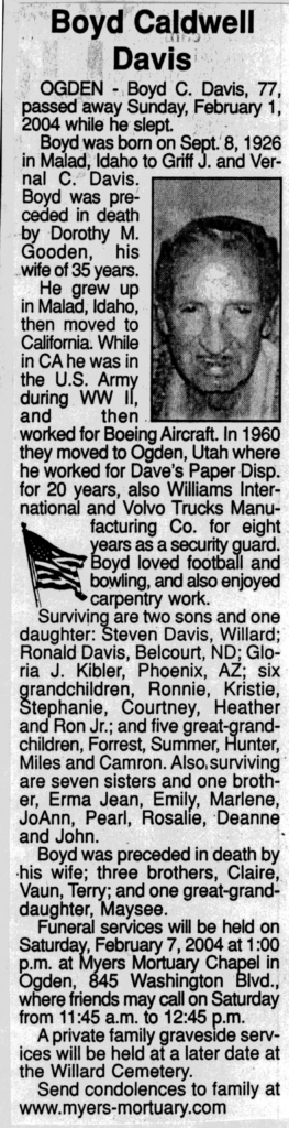 Boyd Caldwell Davis obit