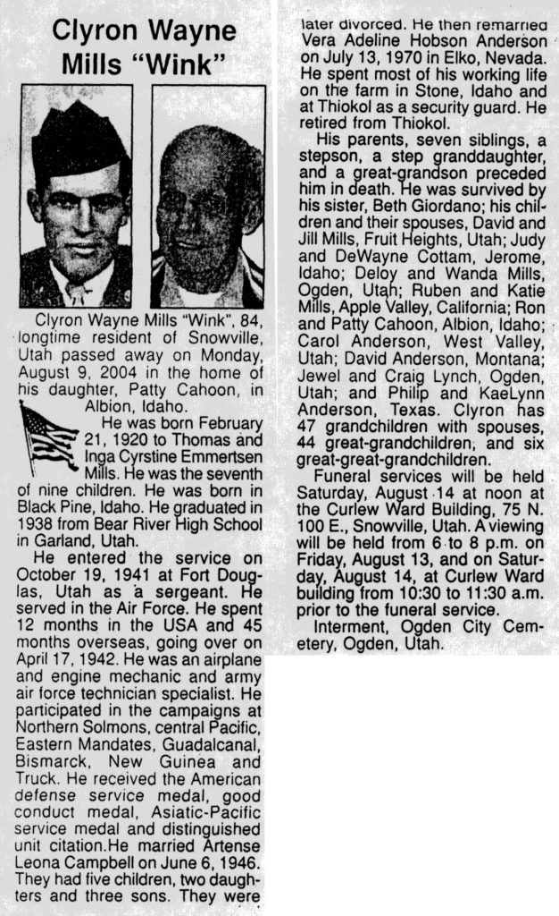 Clyron Wayne (Wink) Mills obit