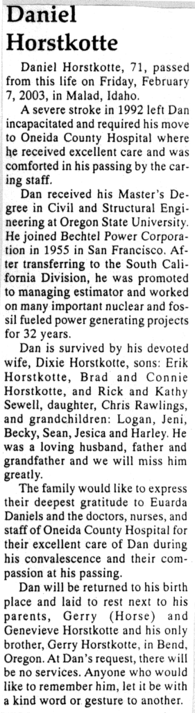 Daniel Horstkotte obit