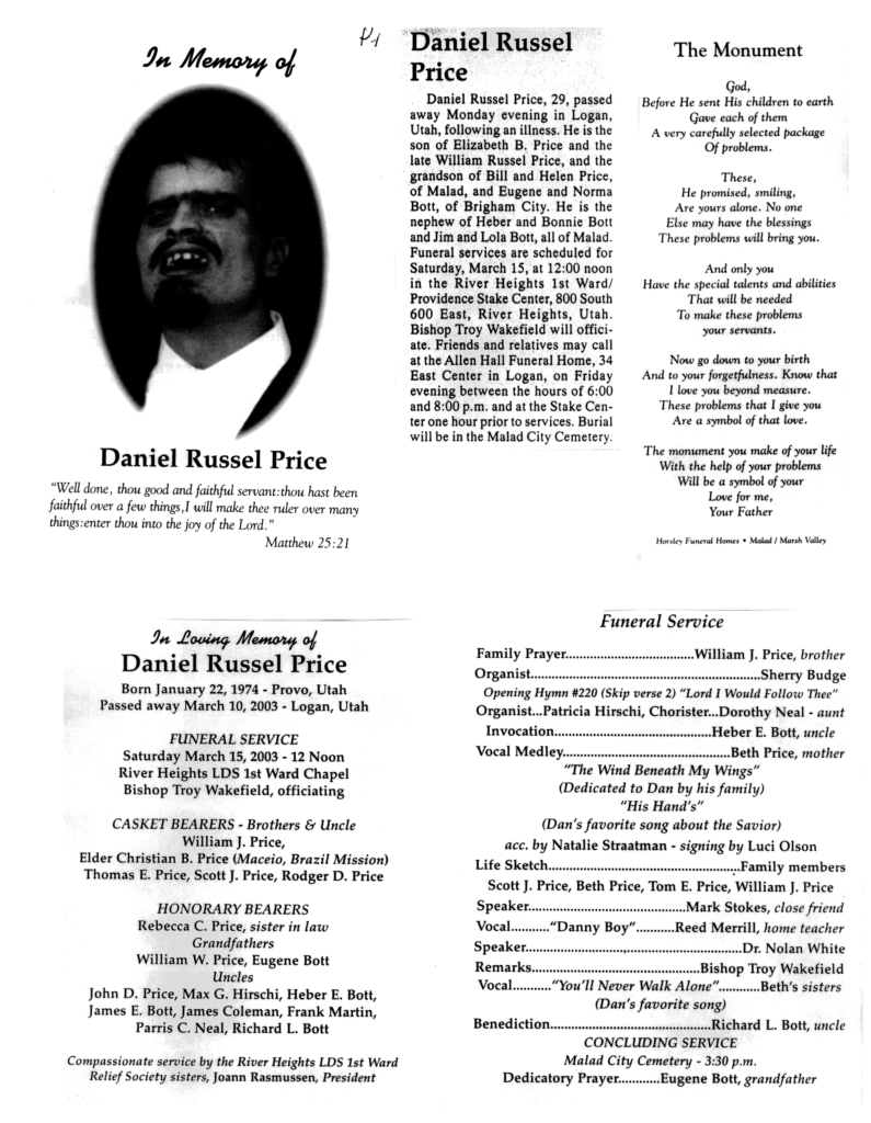 Daniel Russel Price obit and program
