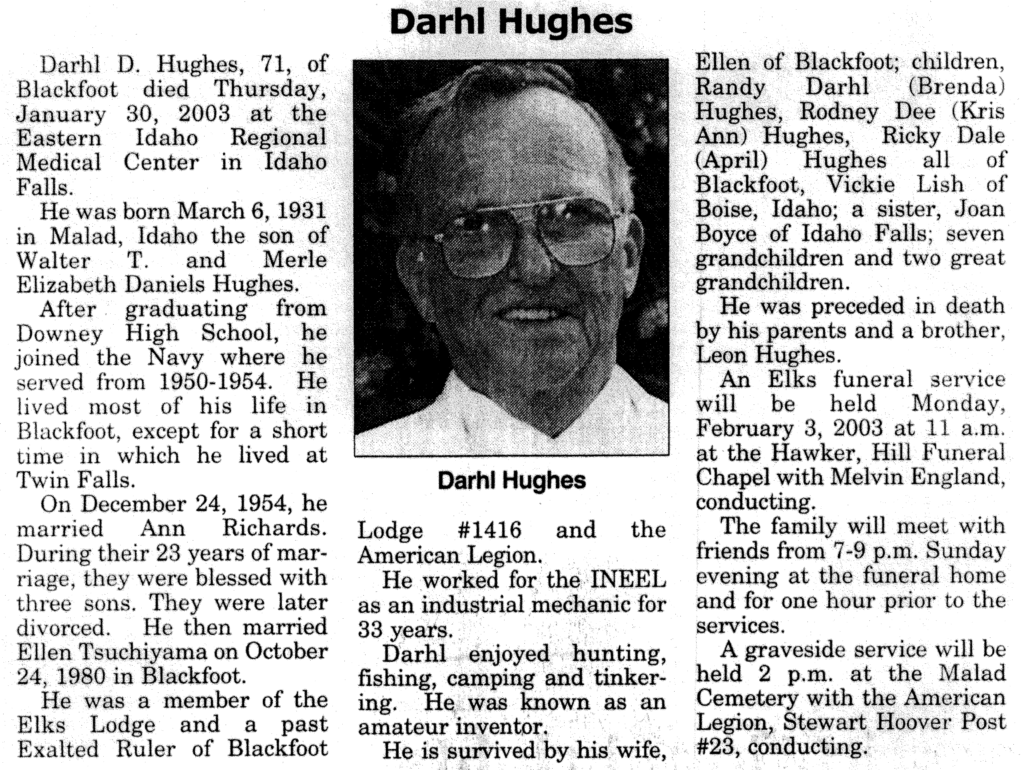 Darhl D Hughes obit