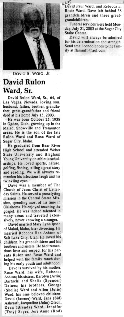 David Rulon Ward Sr obit
